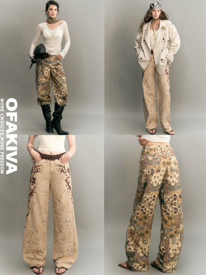 OfAkiva Embroidered Print Washed Cocoon High Waist Women&
