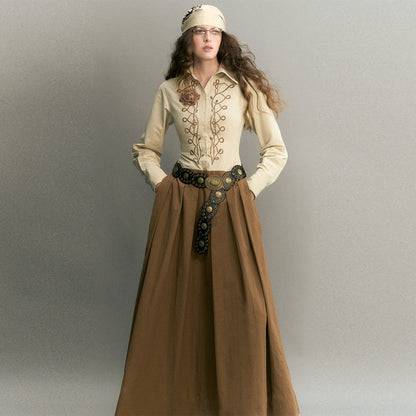OfAkiva_Embroidered_Ruched_Waist_Colorblock_Shirt_Women&