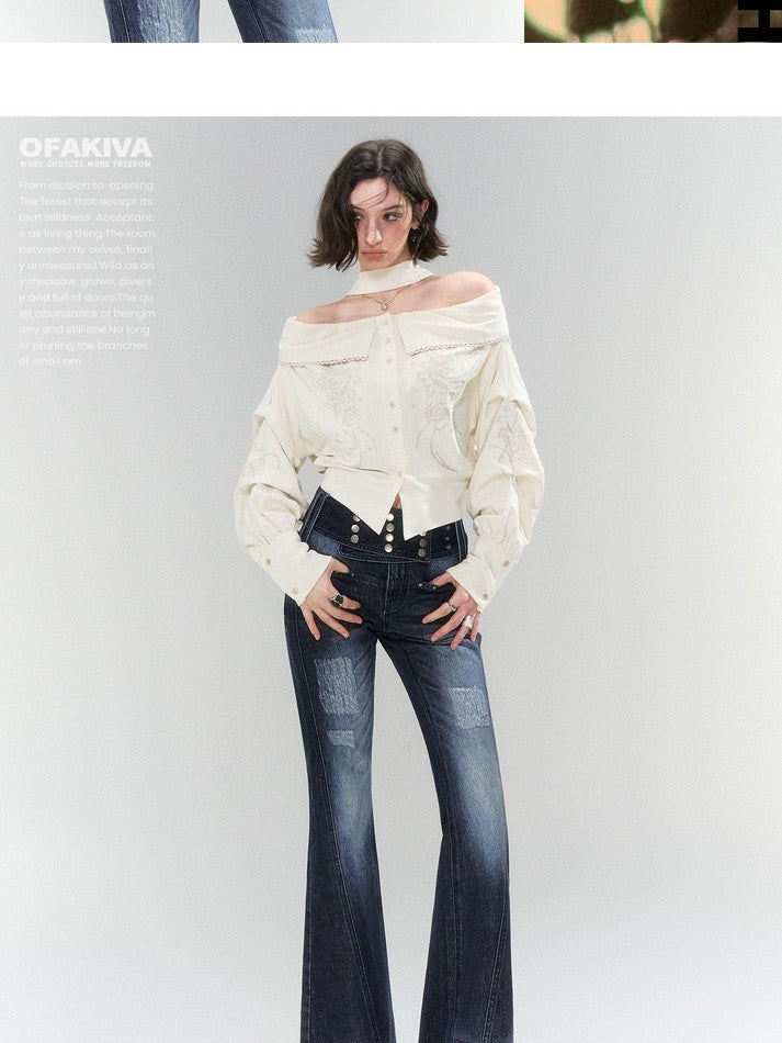 OfAkiva Embroidered Suede Off Shoulder Slim Fit Women&