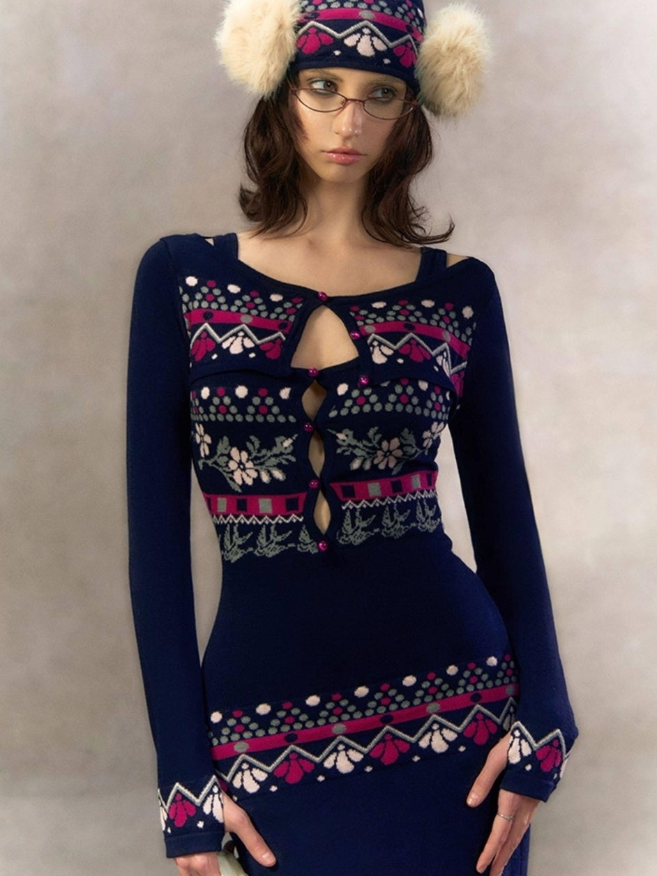 OfAkiva Exquisite High Waist Two Piece Knit Mermaid Long Sleeve Women Maxi Dresses