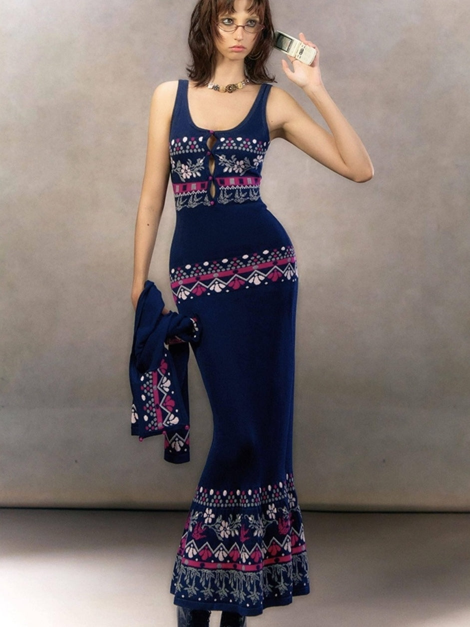 OfAkiva Exquisite High Waist Two Piece Knit Mermaid Long Sleeve Women Maxi Dresses