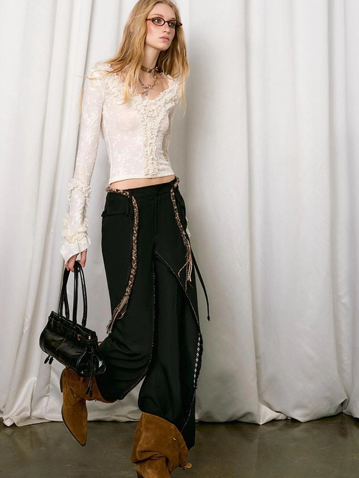 OfAkiva Fakiva Double Layer Fringe Trousers