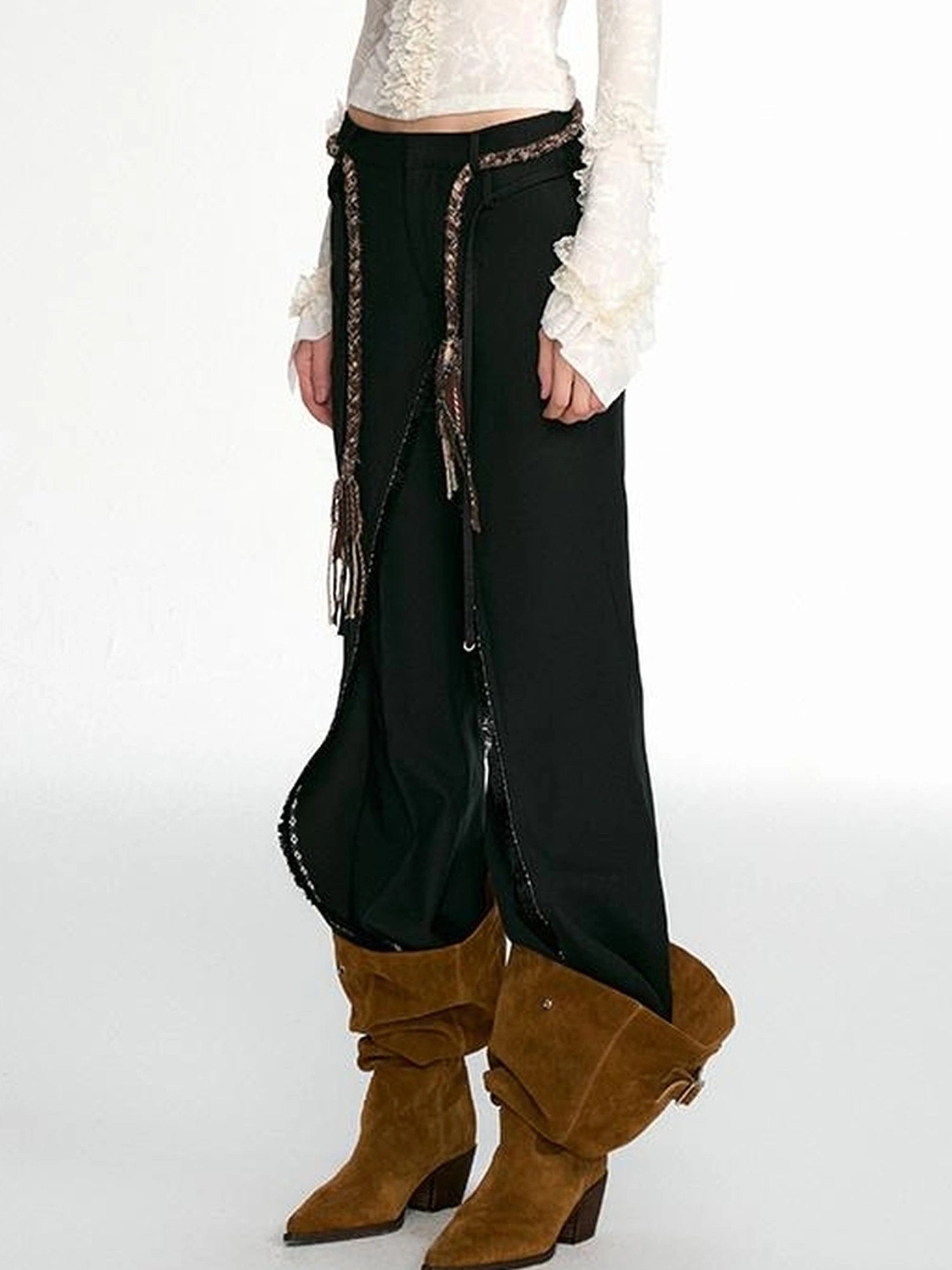 OfAkiva Fakiva Double Layer Fringe Trousers