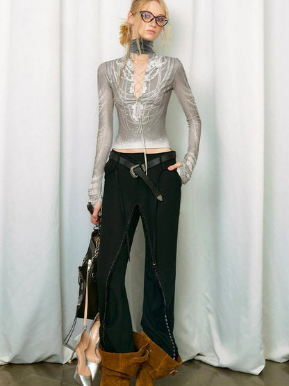 OfAkiva Fakiva Double Layer Fringe Trousers