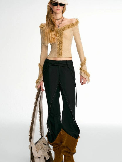 OfAkiva Fakiva Double Layer Fringe Trousers