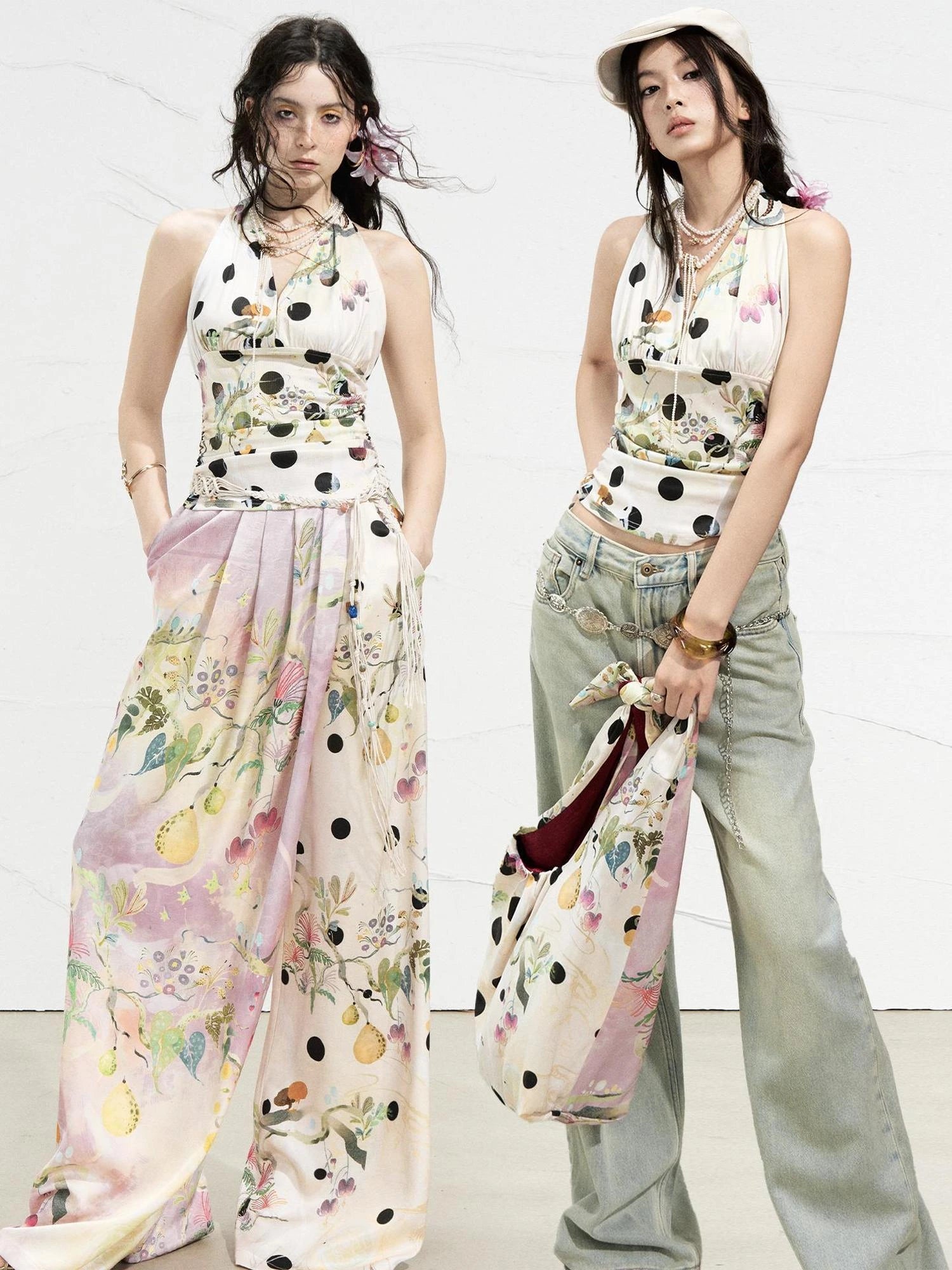 OfAkiva Fantasy Flora Dot Print Halter Top