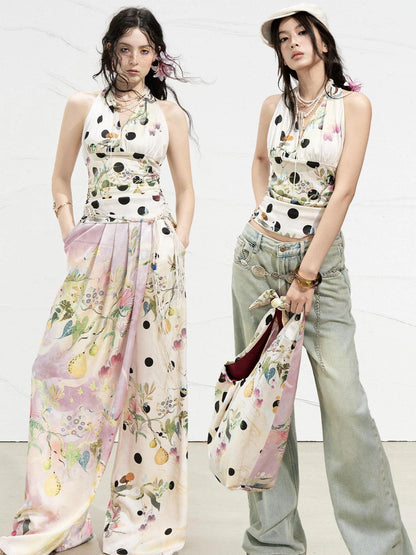 OfAkiva Fantasy Flora Dot Print Halter Top