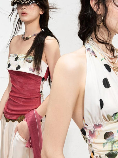 OfAkiva Fantasy Flora Dot Print Halter Top