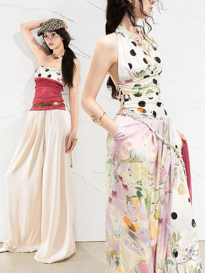 OfAkiva Fantasy Flora Dot Print Halter Top