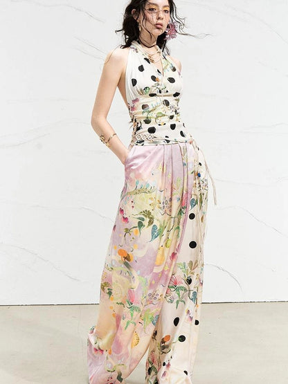 OfAkiva Fantasy Flora Dot Print Halter Top