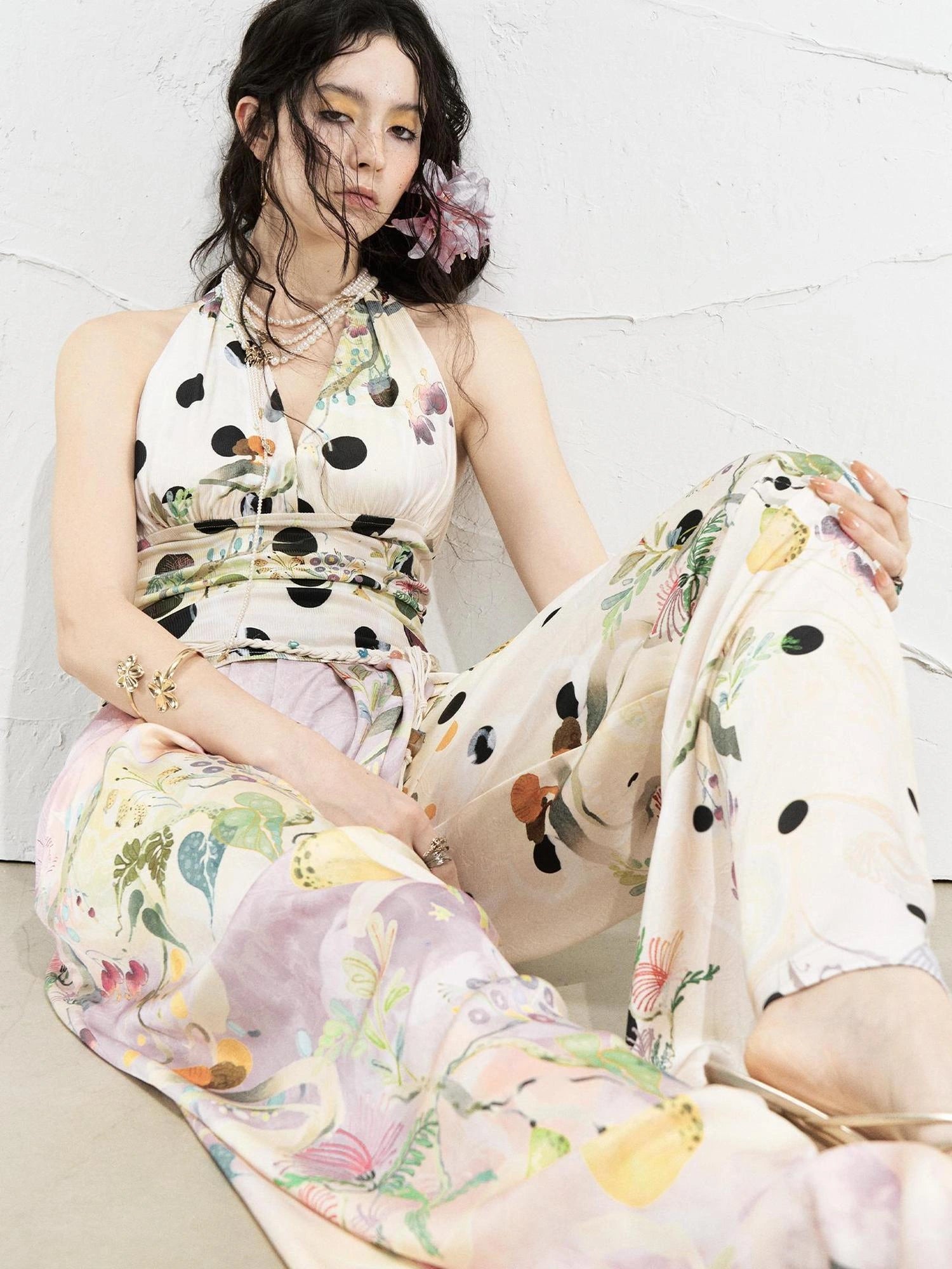 OfAkiva Fantasy Flora Dot Print Halter Top