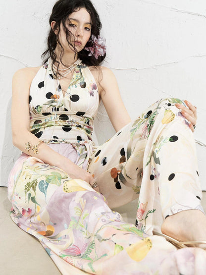 OfAkiva Fantasy Flora Dot Print Halter Top