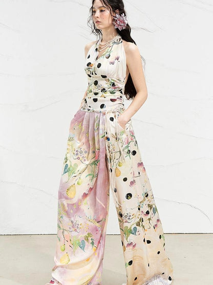 OfAkiva Fantasy Flora Dot Print Halter Top