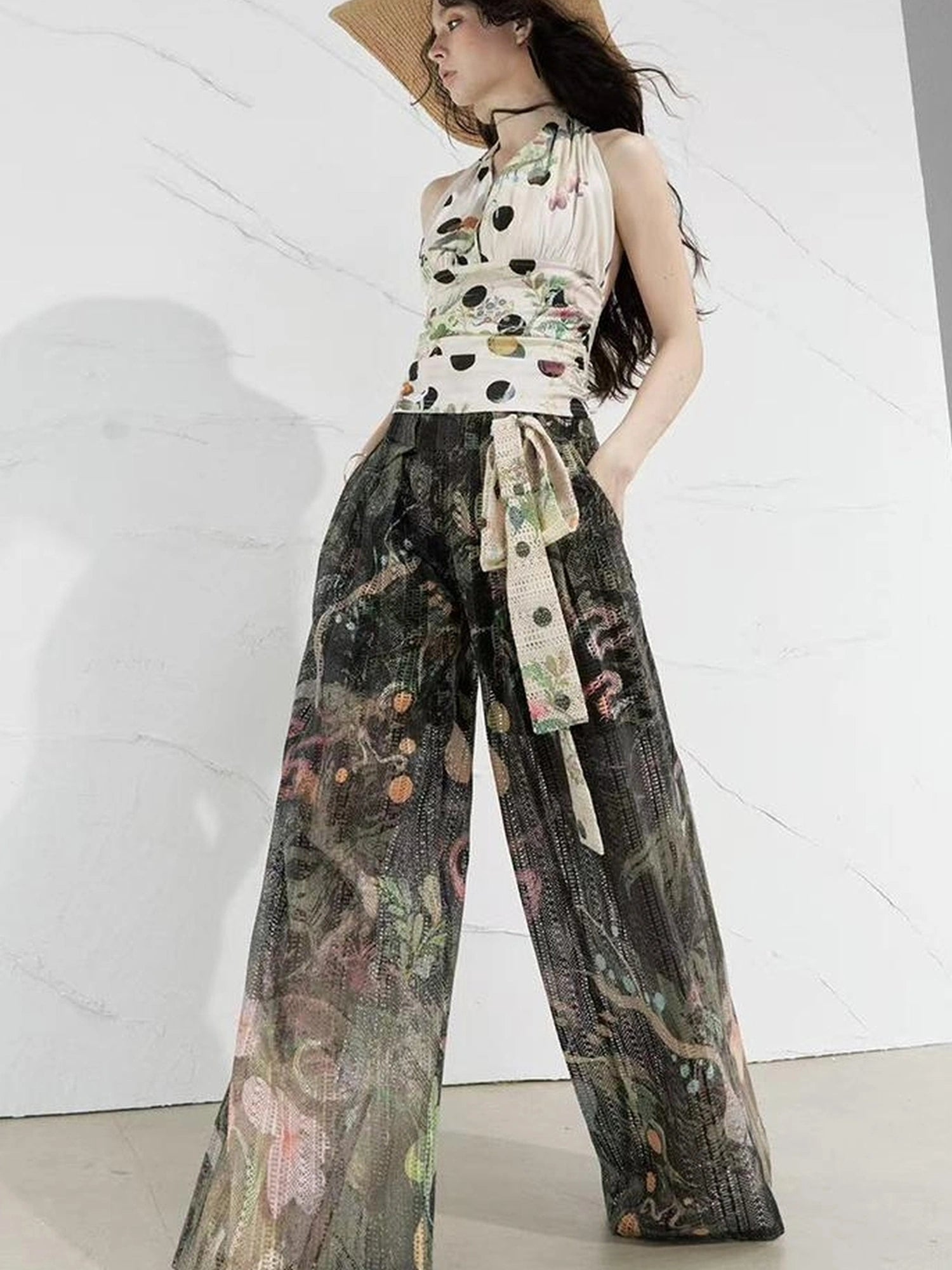 OfAkiva Fantasy Flora Dot Print Halter Top