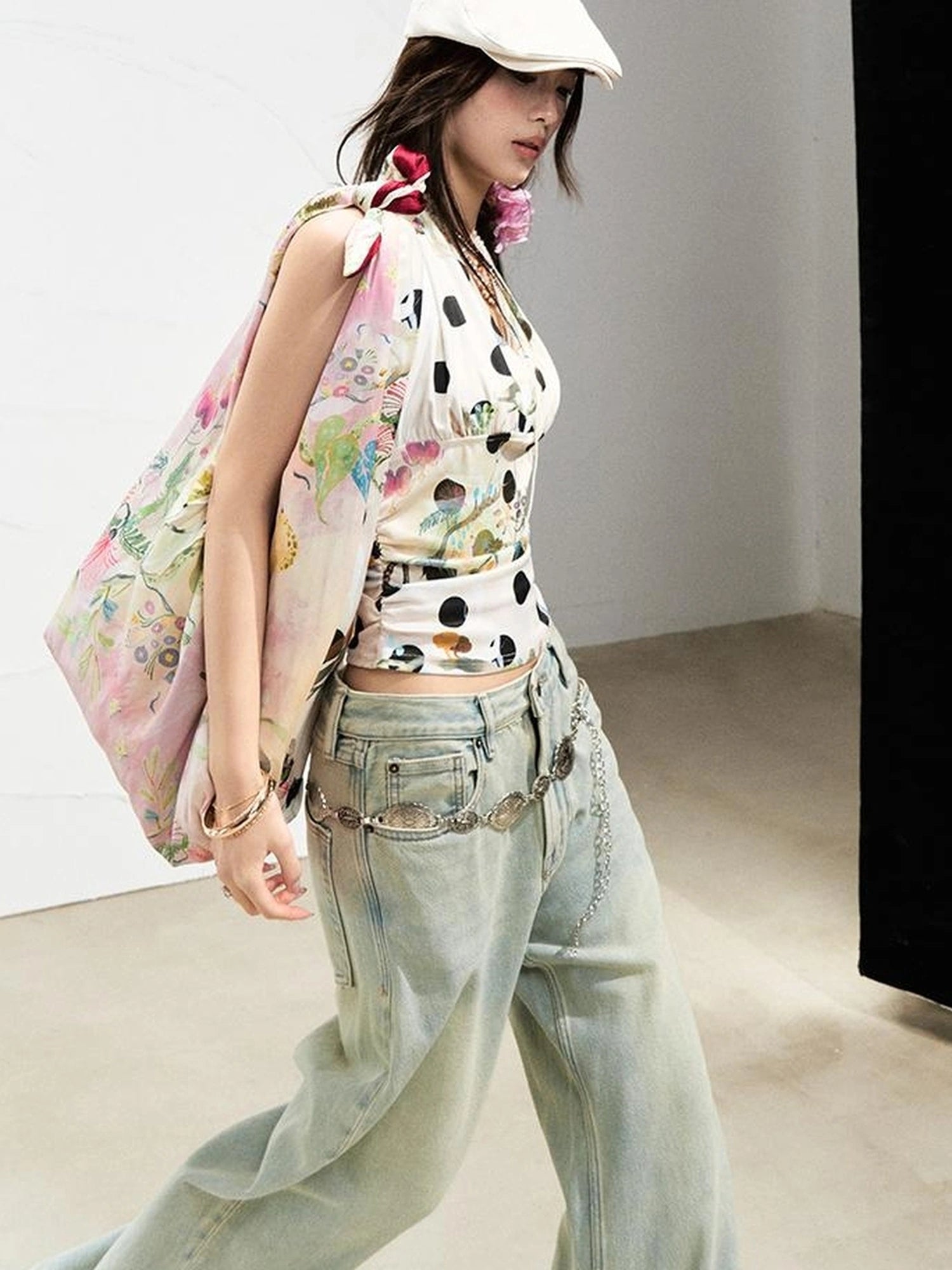 OfAkiva Fantasy Flora Dot Print Halter Top