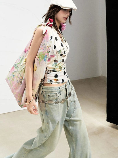 OfAkiva Fantasy Flora Dot Print Halter Top