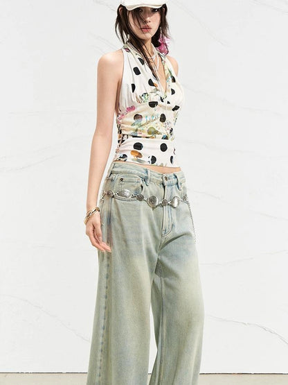 OfAkiva Fantasy Flora Dot Print Halter Top