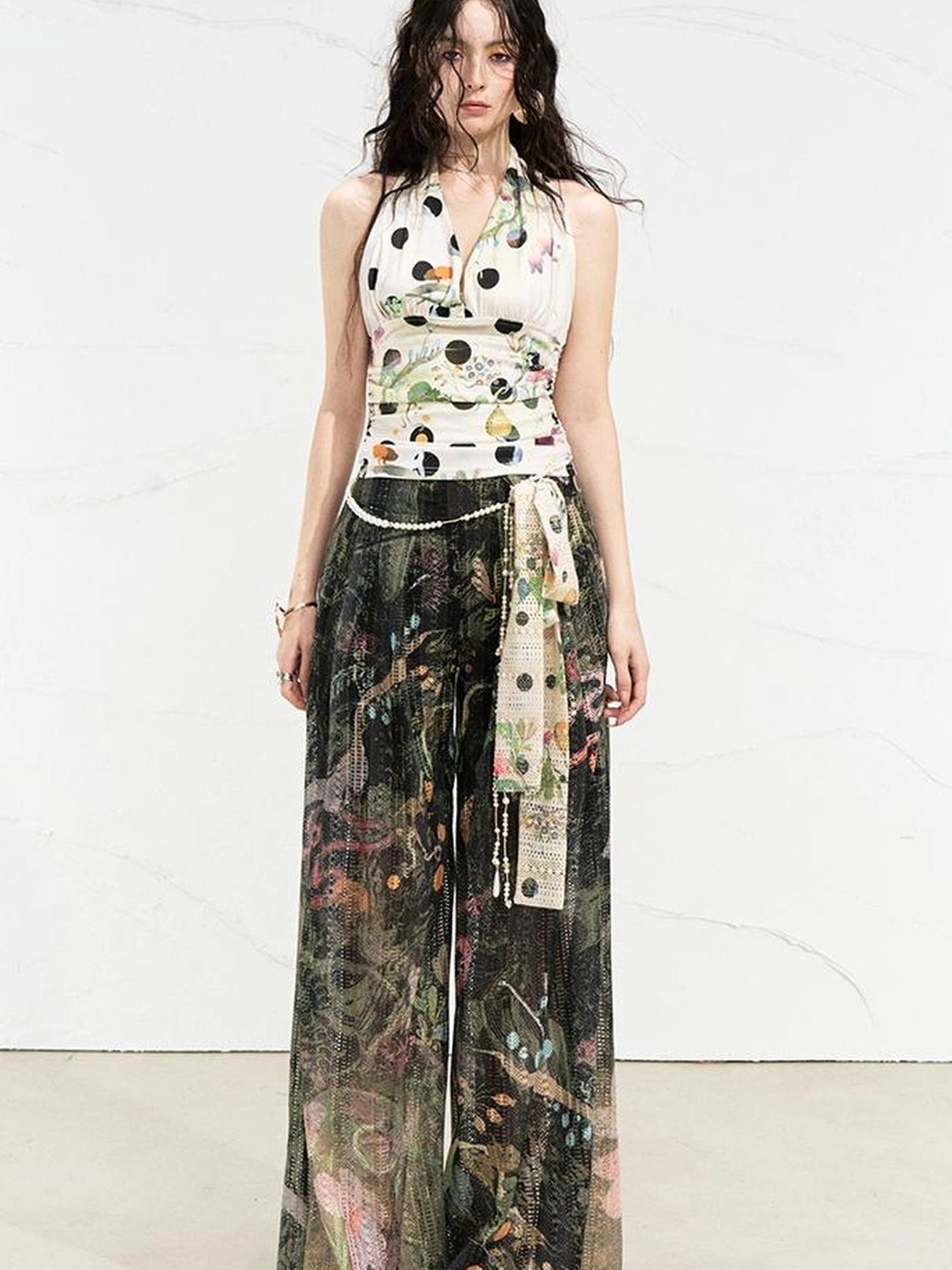 OfAkiva Fantasy Flora Dot Print Halter Top