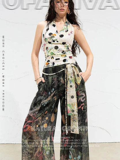 OfAkiva Fantasy Flora Dot Print Halter Top