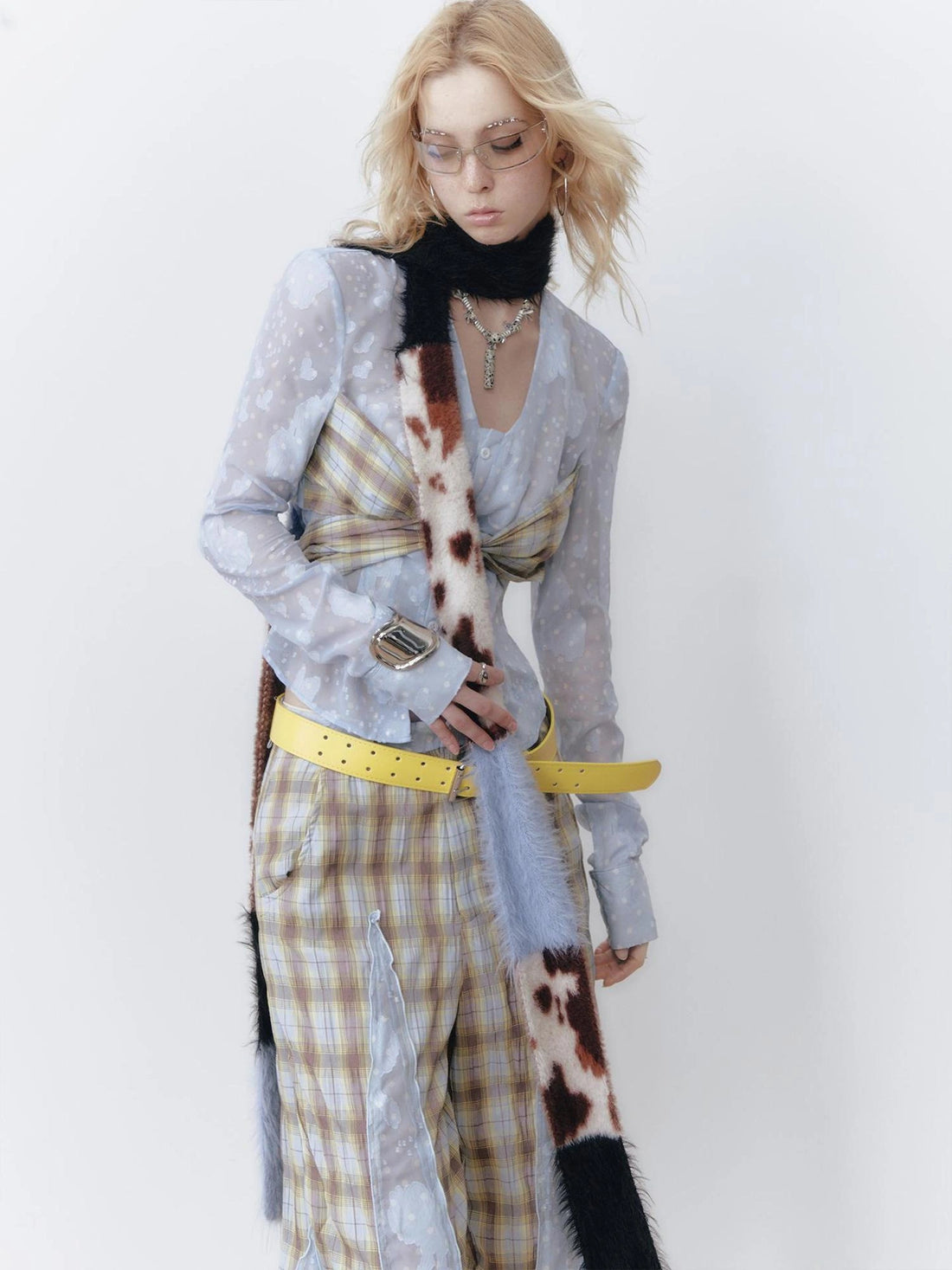 OfAkiva Fantasy Weave Color Block Cow Print Scarf