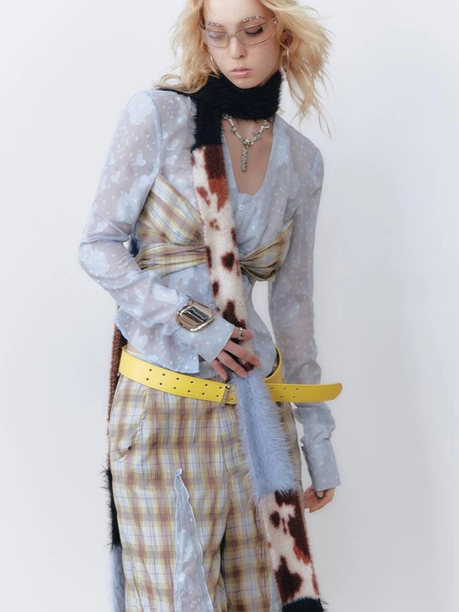 OfAkiva Fantasy Weave Color Block Cow Print Scarf