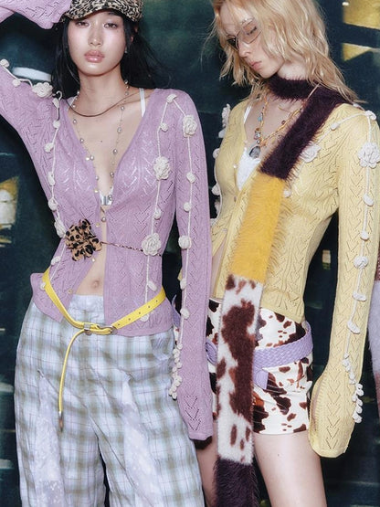 OfAkiva Fantasy Weave Color Block Cow Print Scarf