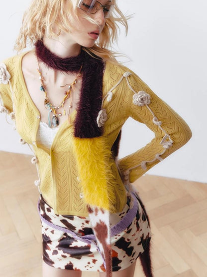 OfAkiva Fantasy Weave Color Block Cow Print Scarf