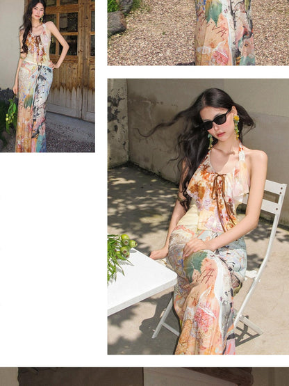 OfAkiva Fine Sparkle Dream Print Pleated V Waist Slimming A Line Women&