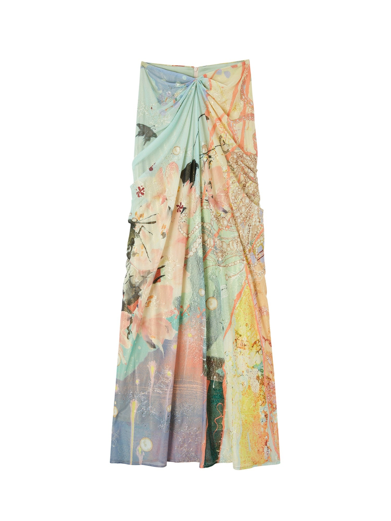 OfAkiva Fine Sparkle Dream Print Pleated V Waist Slimming A Line Women&