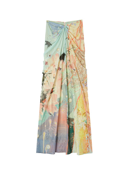 OfAkiva Fine Sparkle Dream Print Pleated V Waist Slimming A Line Women&