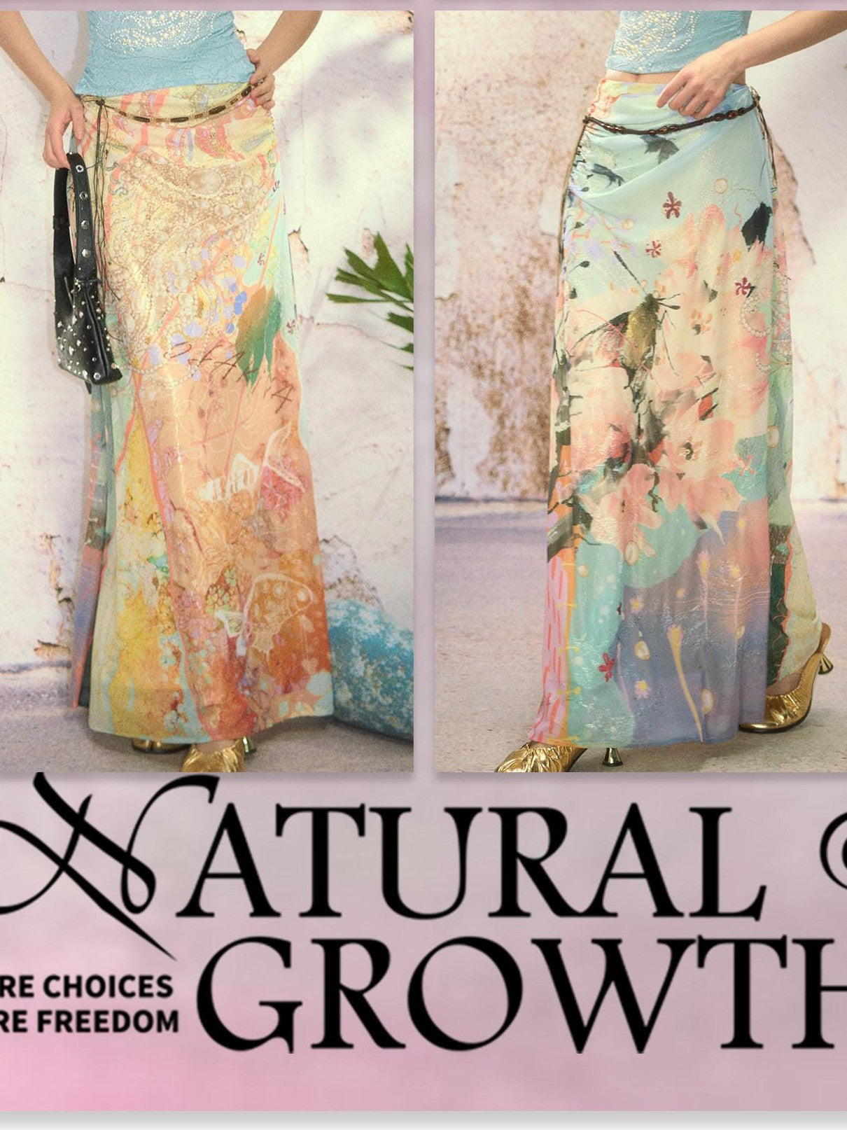 OfAkiva Fine Sparkle Dream Print Pleated V Waist Slimming A Line Women&