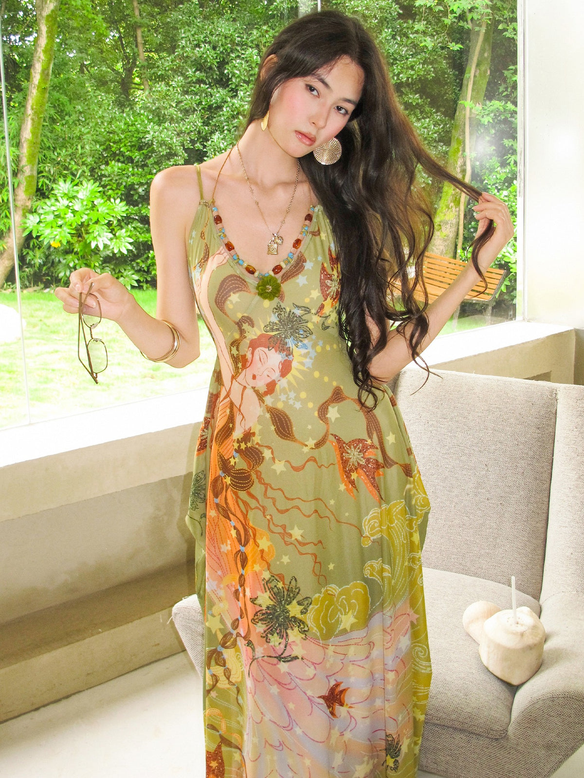 OfAkiva Floral Beaded High Waist A Line Women&