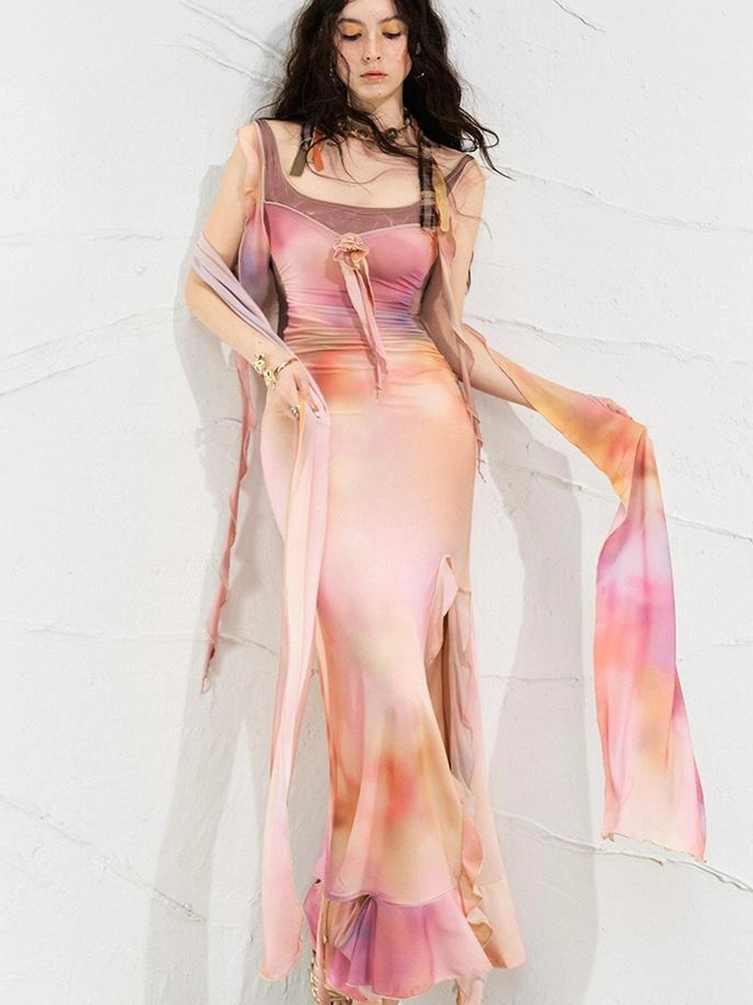 OfAkiva Floral Chiffon Knit Wrap Dress