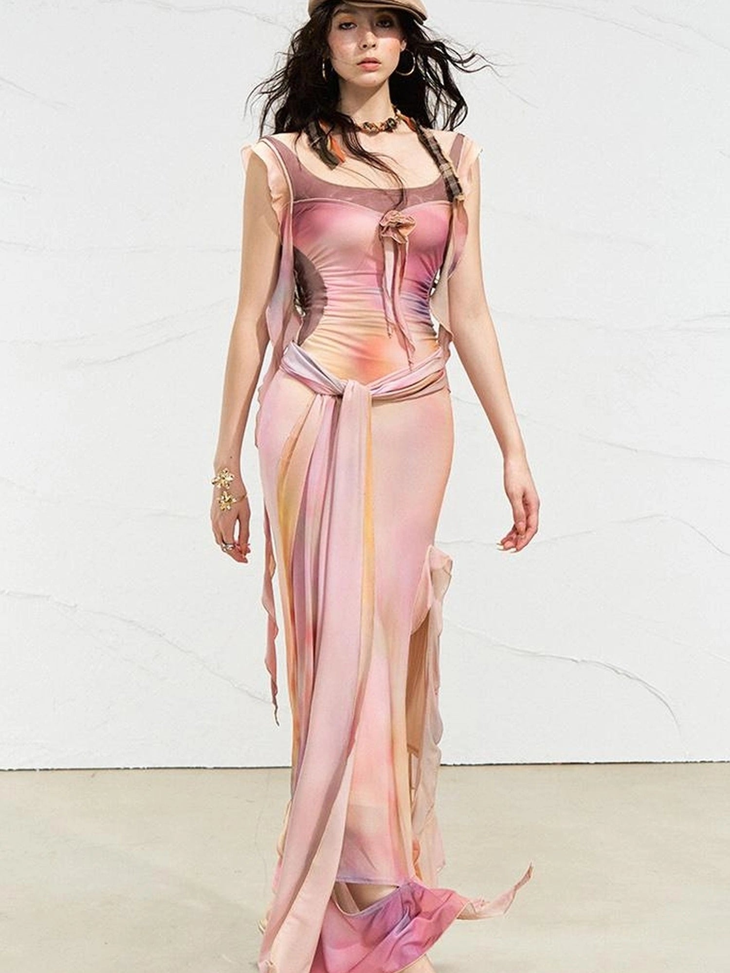 OfAkiva Floral Chiffon Knit Wrap Dress