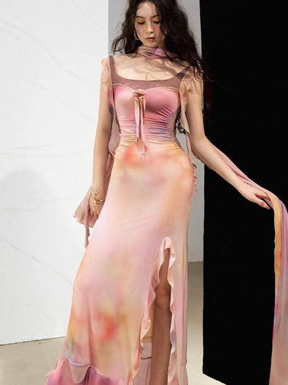 OfAkiva Floral Chiffon Knit Wrap Dress