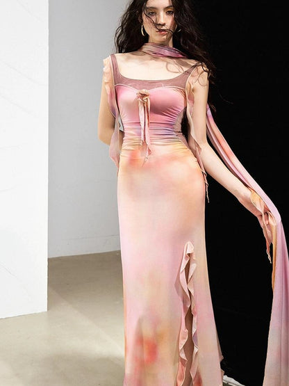 OfAkiva Floral Chiffon Knit Wrap Dress