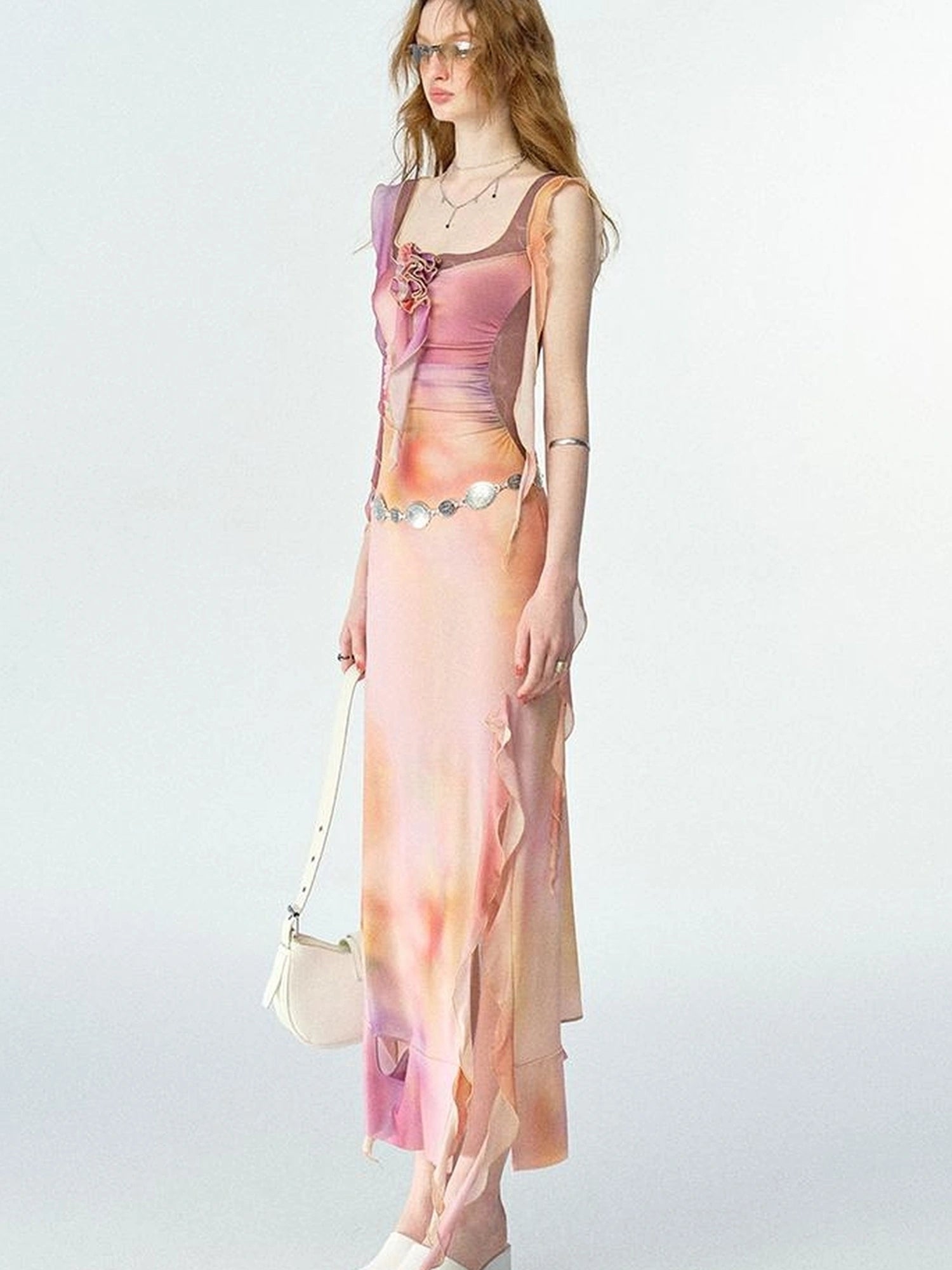 OfAkiva Floral Chiffon Knit Wrap Dress