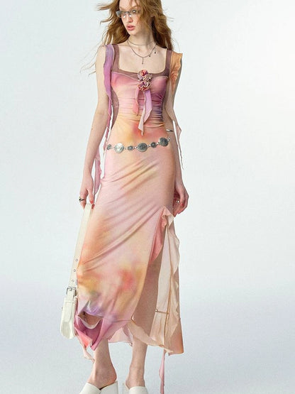 OfAkiva Floral Chiffon Knit Wrap Dress