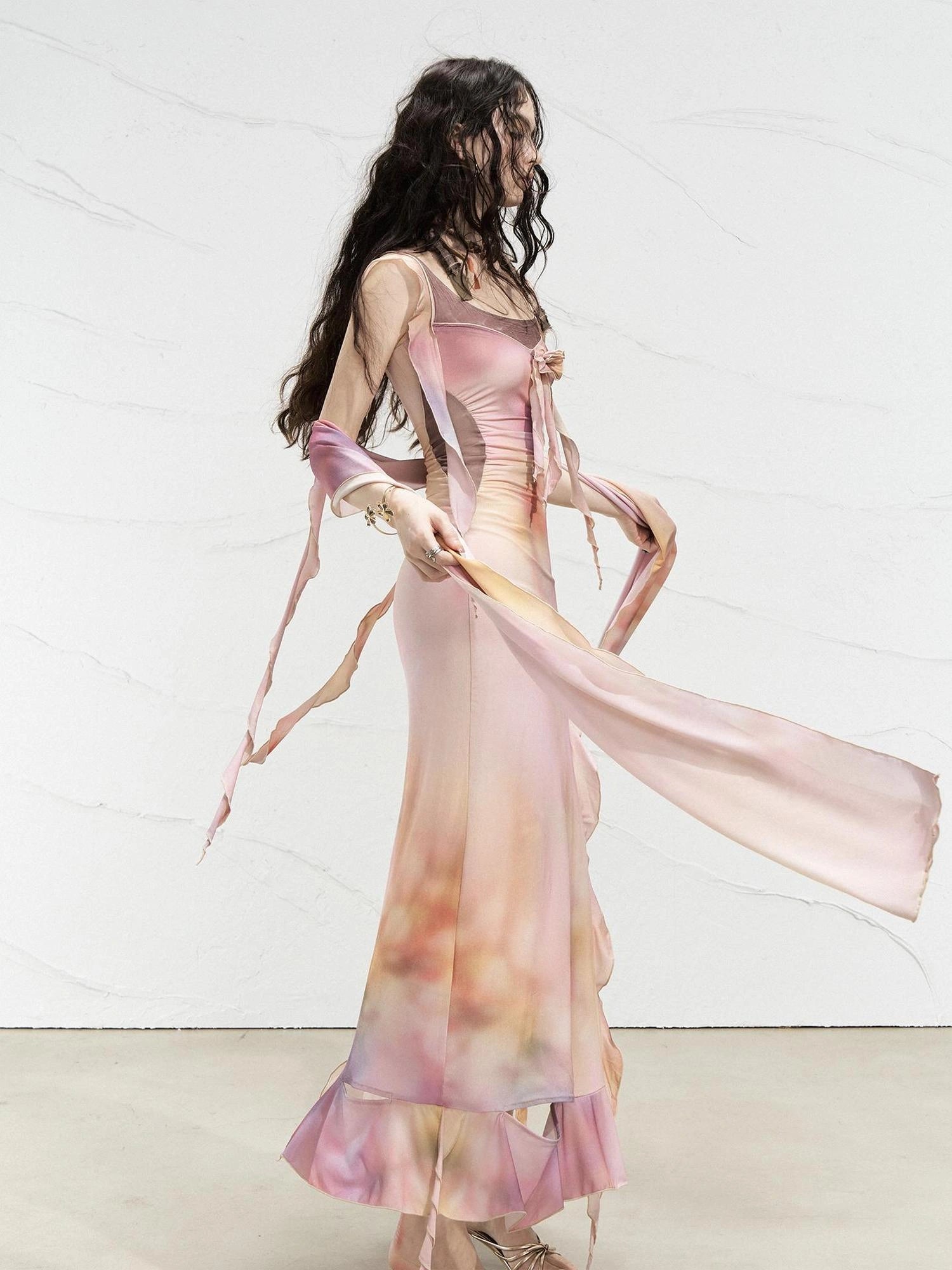 OfAkiva Floral Chiffon Knit Wrap Dress