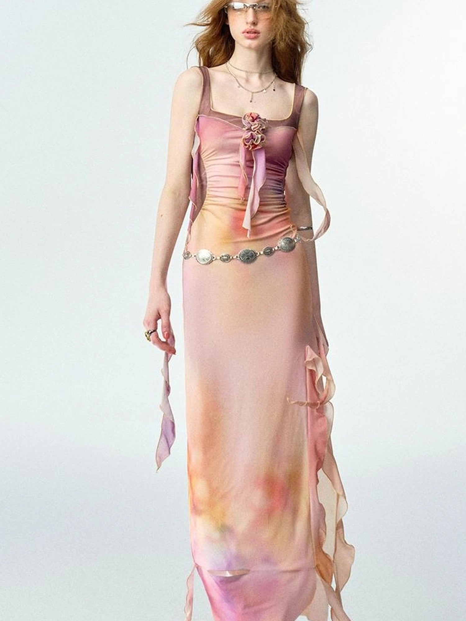 OfAkiva Floral Chiffon Knit Wrap Dress