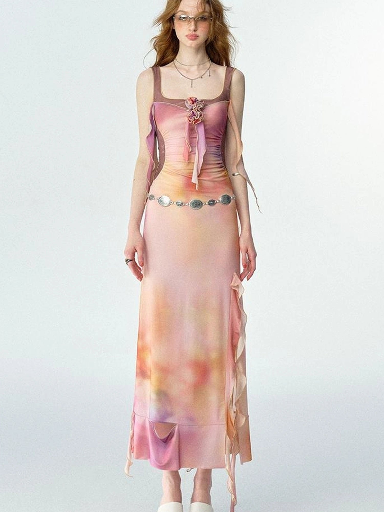 OfAkiva Floral Chiffon Knit Wrap Dress