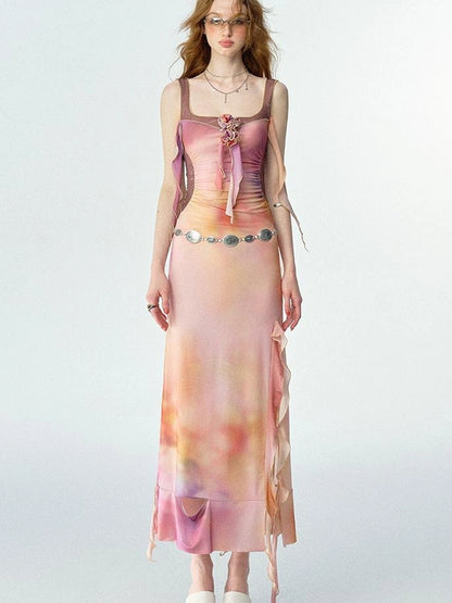 OfAkiva Floral Chiffon Knit Wrap Dress