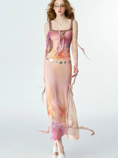 OfAkiva Floral Chiffon Knit Wrap Dress