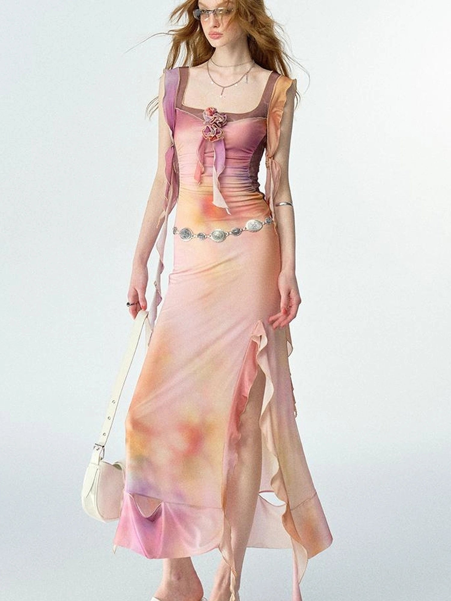 OfAkiva Floral Chiffon Knit Wrap Dress