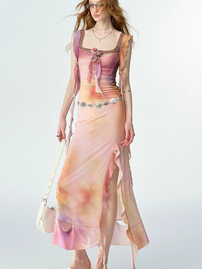 OfAkiva Floral Chiffon Knit Wrap Dress