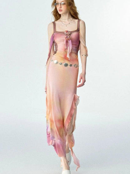 OfAkiva Floral Chiffon Knit Wrap Dress