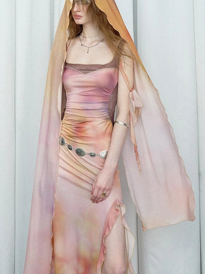 OfAkiva Floral Chiffon Knit Wrap Dress