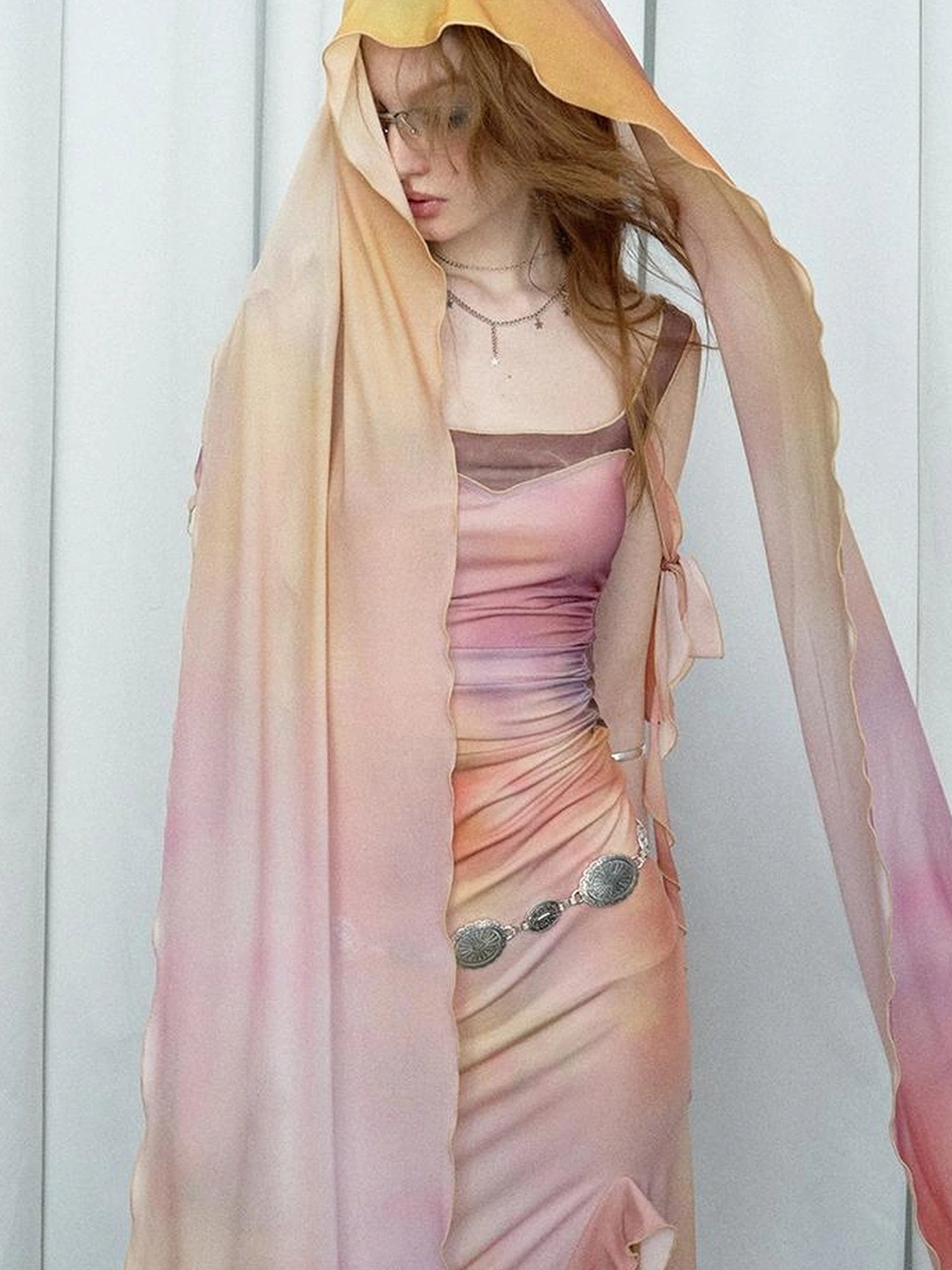 OfAkiva Floral Chiffon Knit Wrap Dress