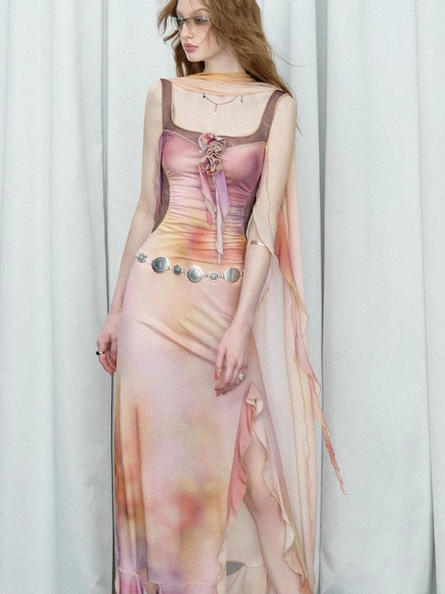 OfAkiva Floral Chiffon Knit Wrap Dress