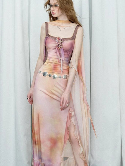 OfAkiva Floral Chiffon Knit Wrap Dress